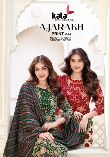 Ajarakh Vol 1 By Kala Cotton Readymade Kurti With Bottom Dupatta 